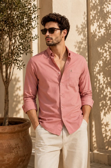 DUSTY PINK TWILL LYCRA SLIM FIT CASUAL SHIRT