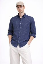 JACQUARD NAVY REGULAR FIT CASUAL SHIRT