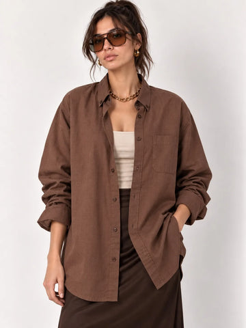 Mocha Brown Pure Linen Shirt for Women – XKind