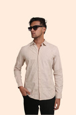 BEIGE EMBROIDERY FULL SLEEVE SLIM FIT SHIRT - XKIND