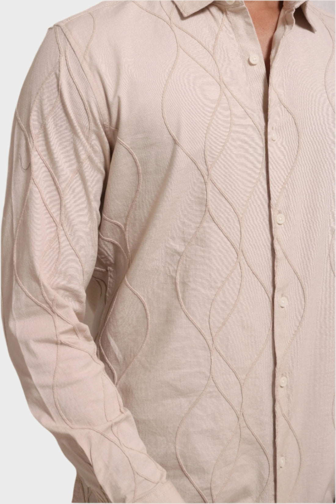 BEIGE EMBROIDERY FULL SLEEVE SLIM FIT SHIRT - XKIND