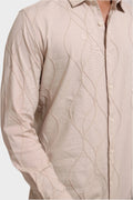 BEIGE EMBROIDERY FULL SLEEVE SLIM FIT SHIRT - XKIND