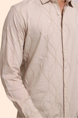 BEIGE EMBROIDERY FULL SLEEVE SLIM FIT SHIRT - XKIND