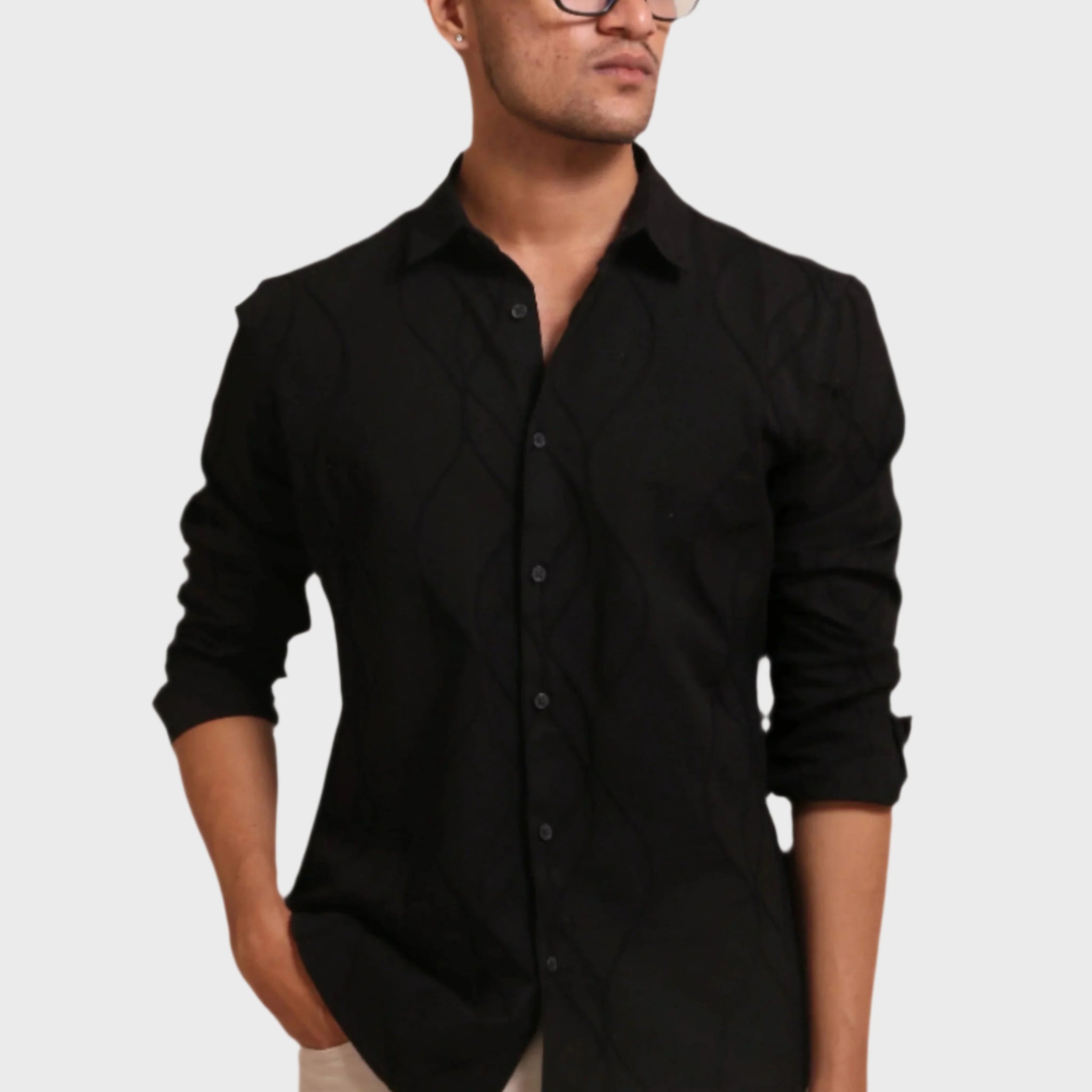 BLACK EMBROIDERY FULL SLEEVE SHIRT - XKIND