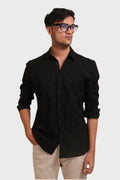 BLACK EMBROIDERY FULL SLEEVE SHIRT - XKIND