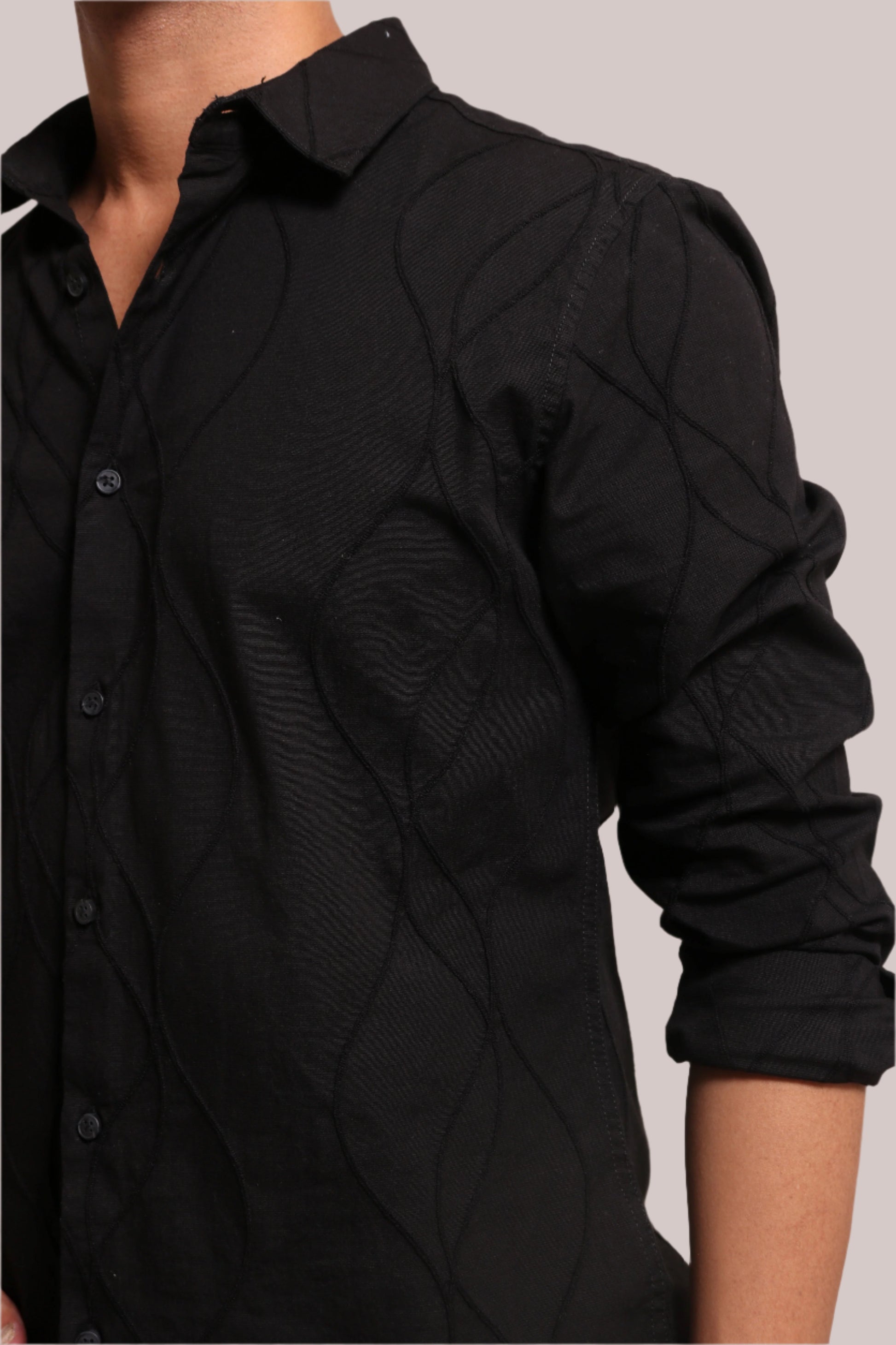 BLACK EMBROIDERY FULL SLEEVE SHIRT - XKIND