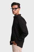 BLACK EMBROIDERY FULL SLEEVE SHIRT - XKIND