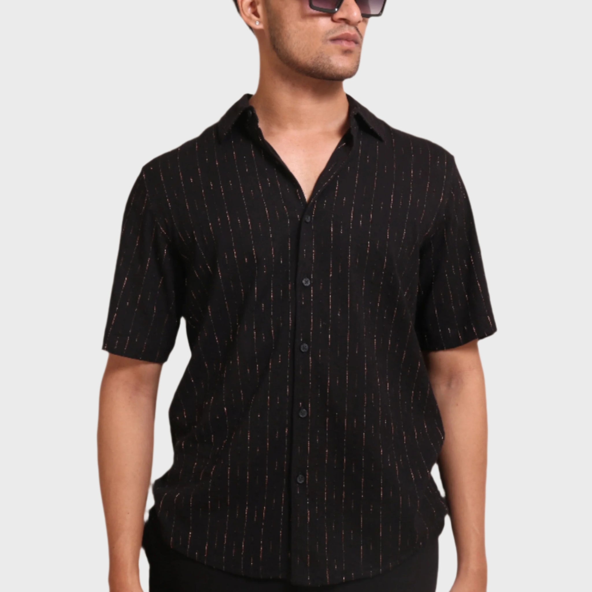 BLACK GOLDEN FOIL STRIPES SLIM FIT SHIRT - XKIND