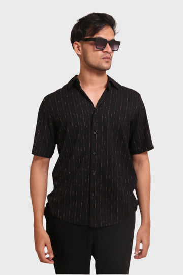 BLACK GOLDEN FOIL STRIPES SLIM FIT SHIRT - XKIND