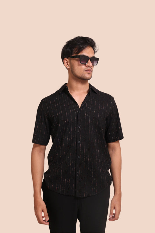 BLACK GOLDEN FOIL STRIPES SLIM FIT SHIRT - XKIND