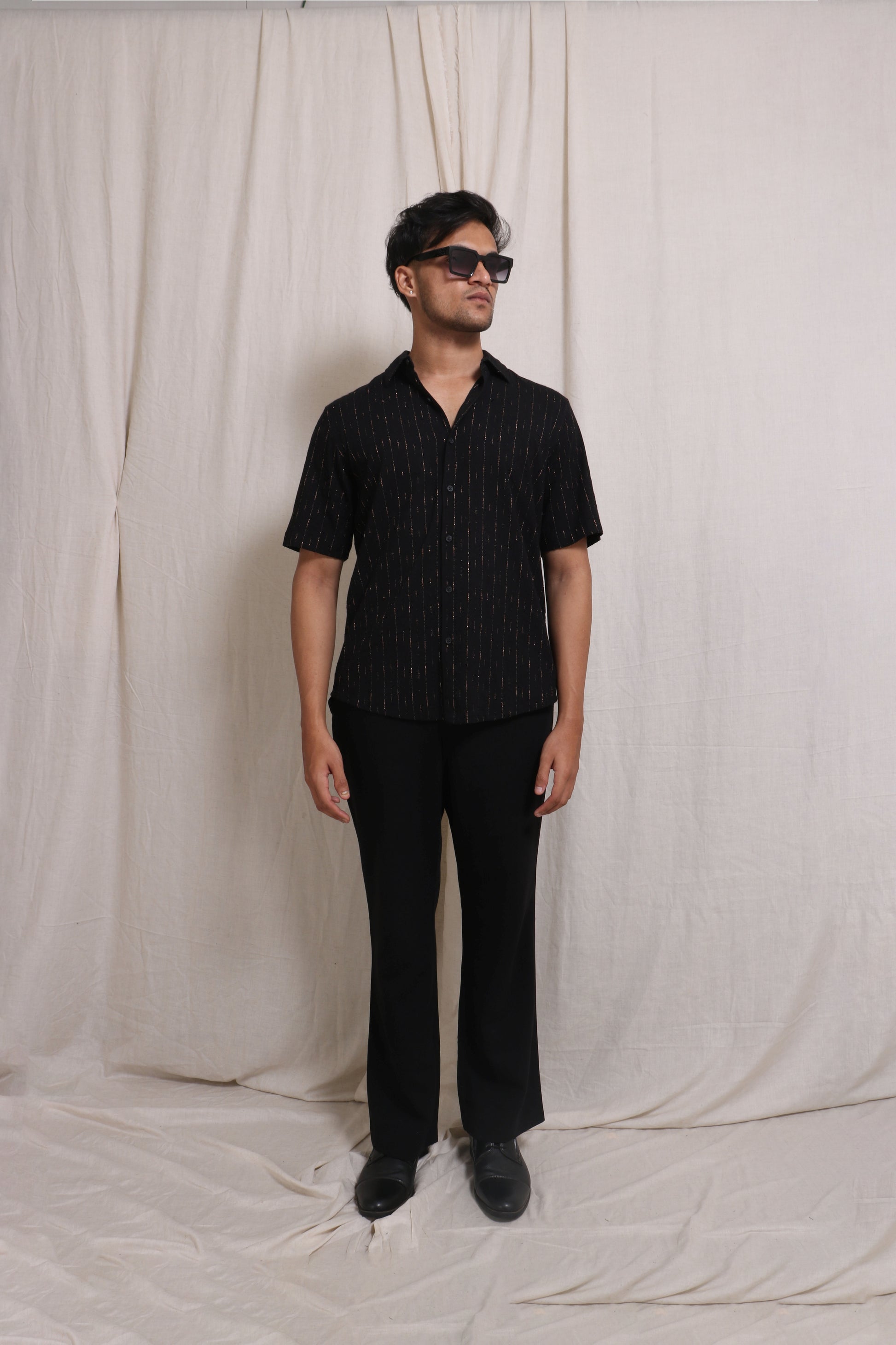 BLACK GOLDEN FOIL STRIPES SLIM FIT SHIRT - XKIND