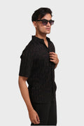 BLACK GOLDEN FOIL STRIPES SLIM FIT SHIRT - XKIND