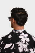 BLACK FLORAL PRINTED TEXTURED REGULAR FIT SHIRT - XKIND