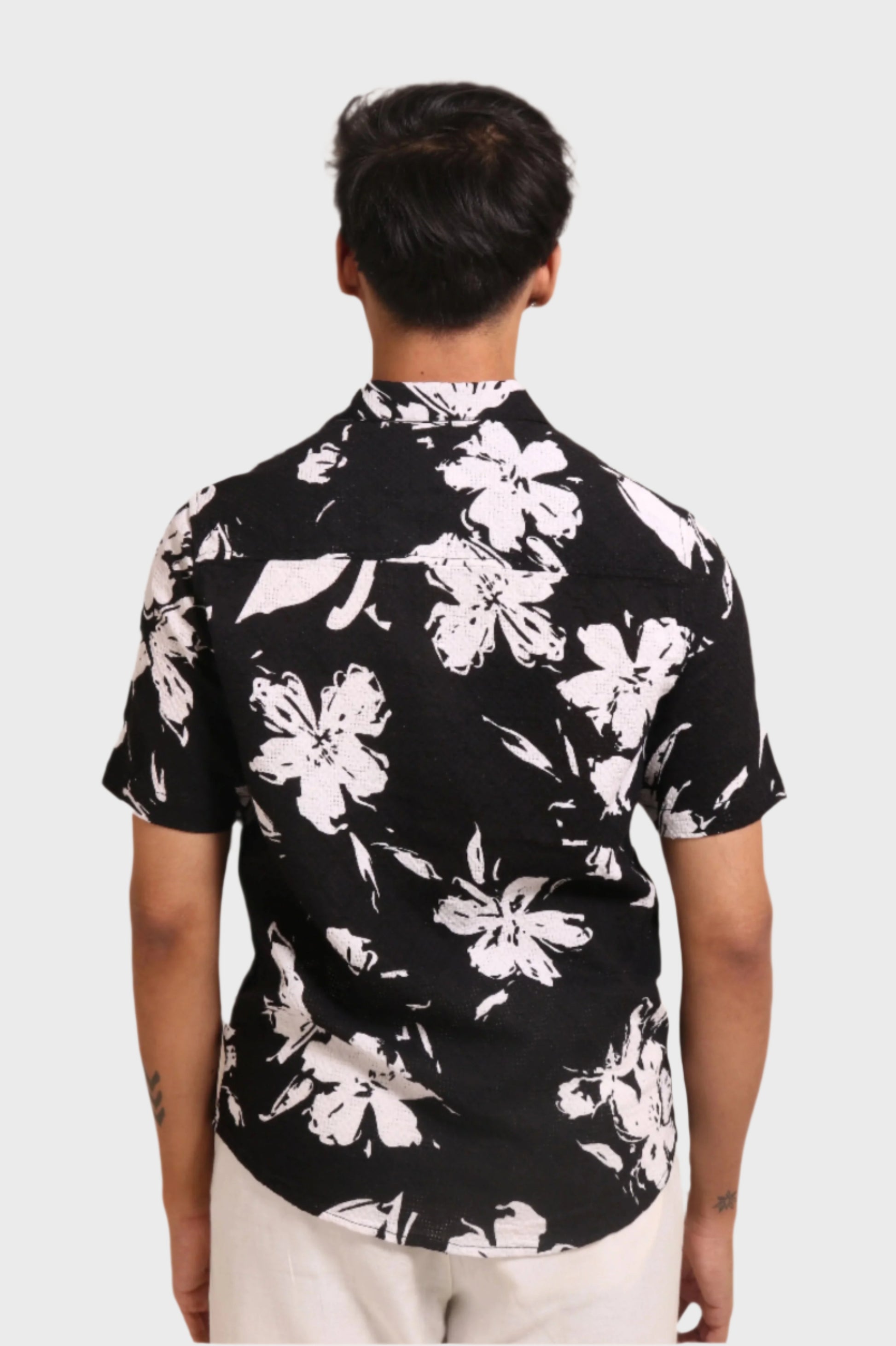 BLACK FLORAL PRINTED TEXTURED REGULAR FIT SHIRT - XKIND