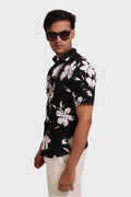 BLACK FLORAL PRINTED TEXTURED REGULAR FIT SHIRT - XKIND