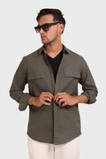 DARK GREEN TEXTURED REGULAT FIT SHIRT/ OVERSHIRT - XKIND