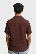 BROWN HORIZONTAL PLEATED STRIPES RELAXED FIT SHIRT - XKIND