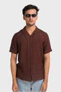 BROWN HORIZONTAL PLEATED STRIPES RELAXED FIT SHIRT - XKIND