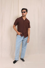 BROWN HORIZONTAL PLEATED STRIPES RELAXED FIT SHIRT - XKIND