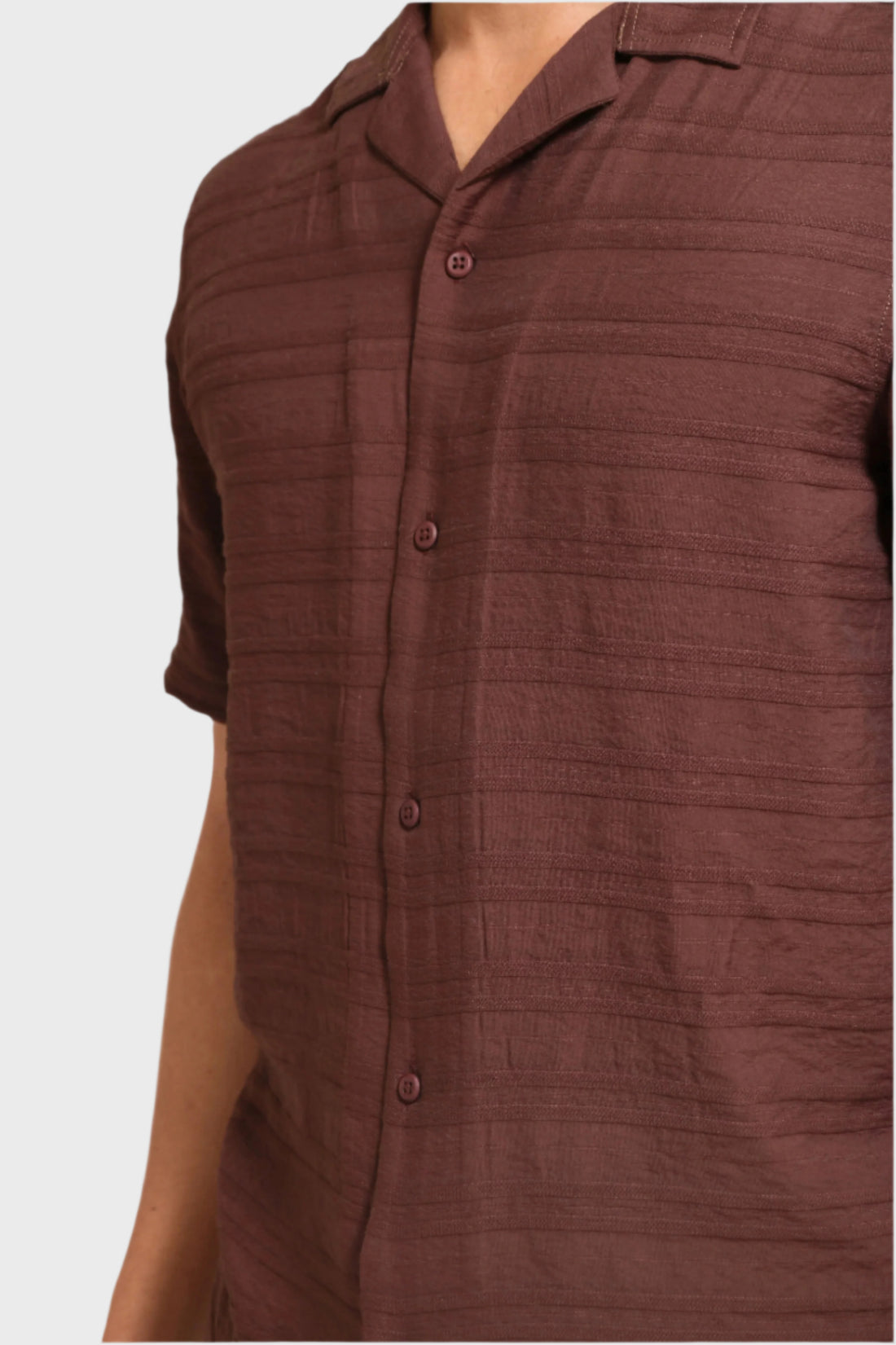 BROWN HORIZONTAL PLEATED STRIPES RELAXED FIT SHIRT - XKIND