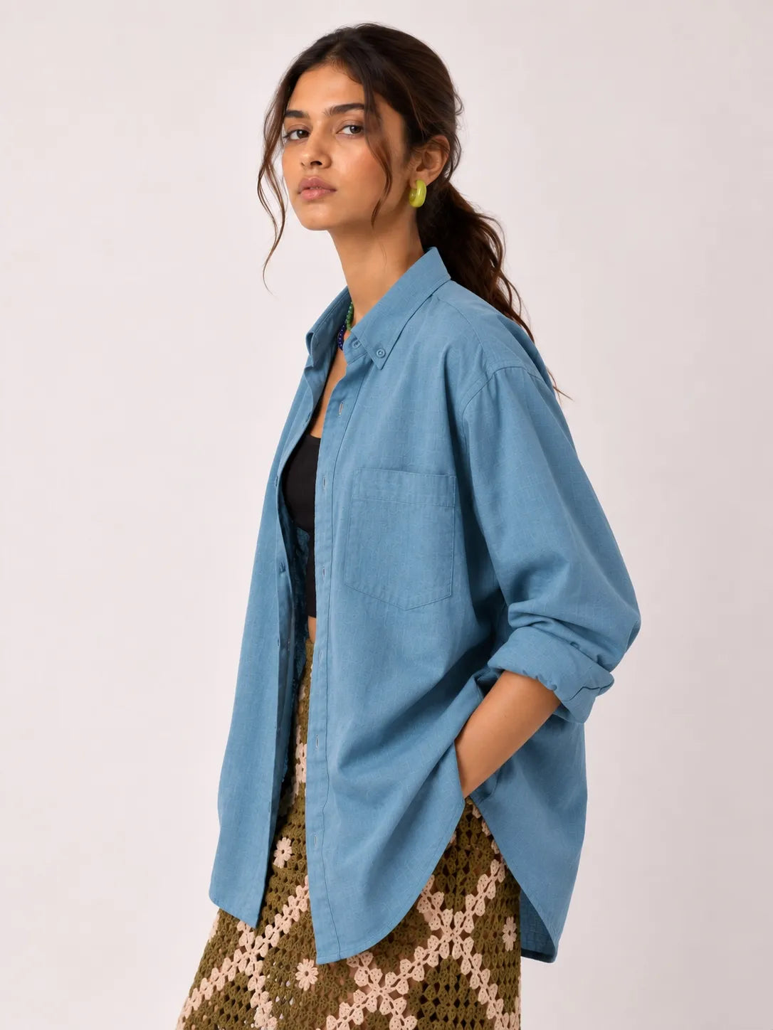 Blue 100% Pure Linen (60's Lea) Women Shirt- Xkind