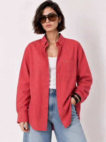 Muted Red 100% 60's Lea Pure Linen Women Shirt - Xkind