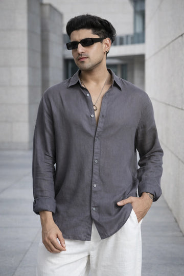 CHARCOAL GREY LINEN BLEND SHIRT