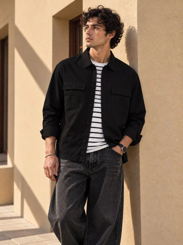 Black Lightweight Utility Shirt for Men - Xkind