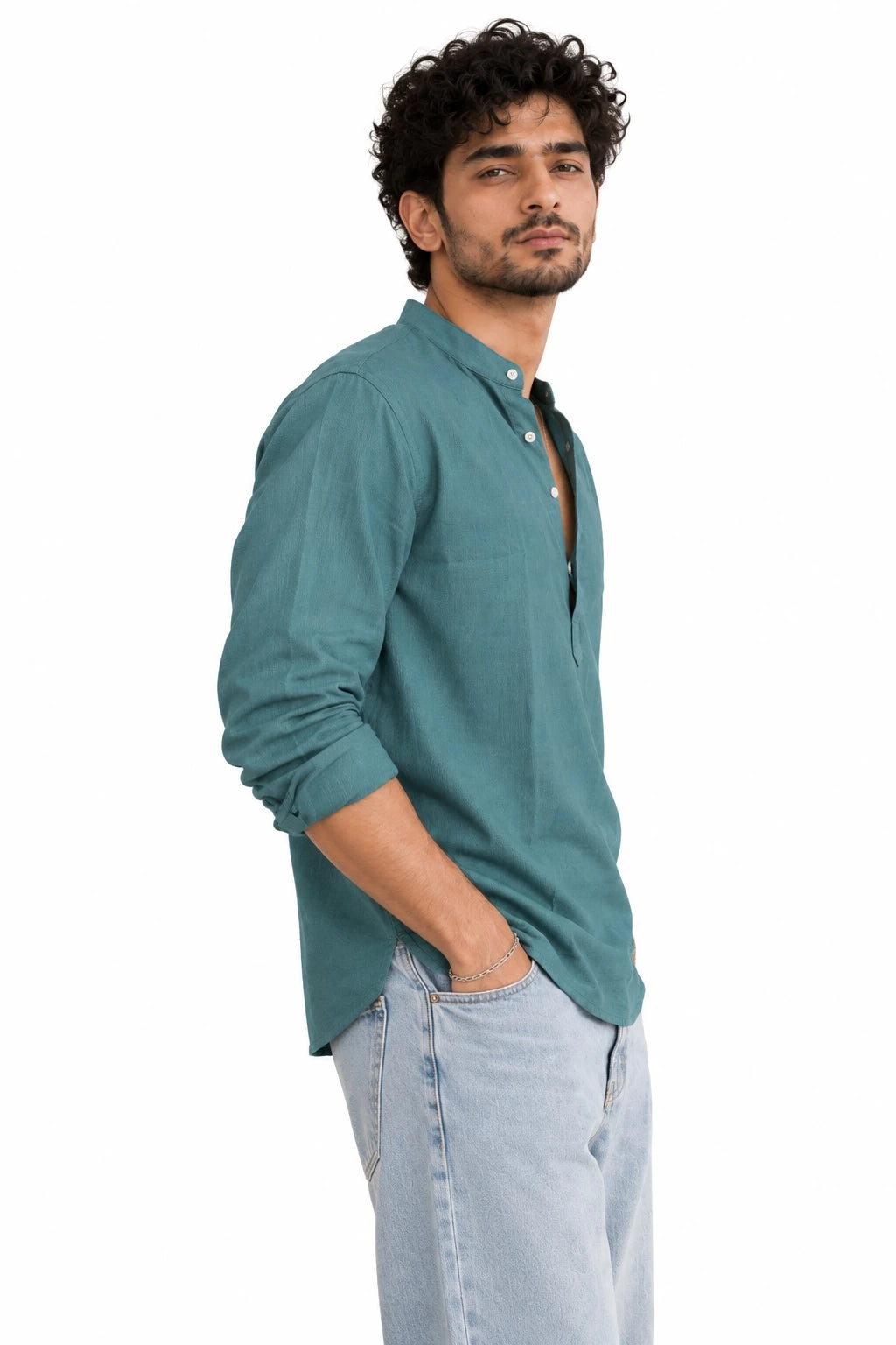 Teal Mandarin Polo Shirt Relaxed Fit - XKIND