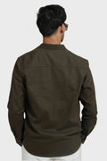 OLIVE GREEN TEXTURED REGULAR FIT SHIRT - XKIND