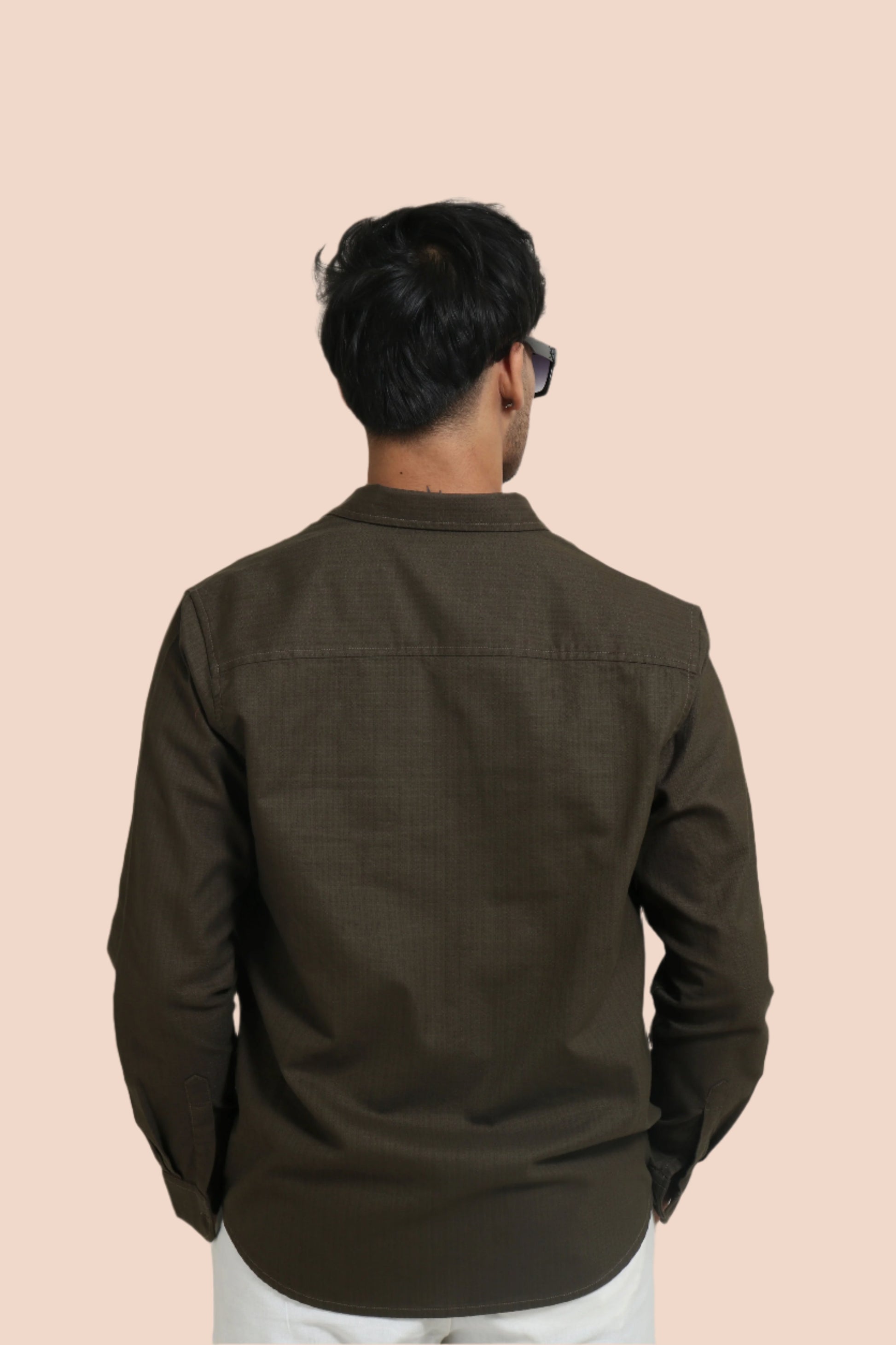 OLIVE GREEN TEXTURED REGULAR FIT SHIRT - XKIND