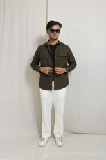 OLIVE GREEN TEXTURED REGULAR FIT SHIRT - XKIND