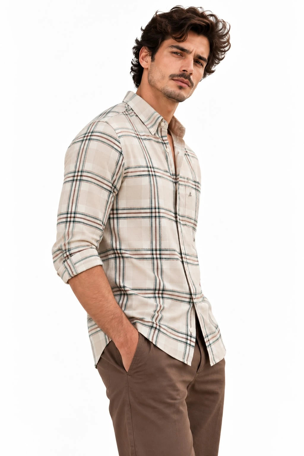 Beige Checked Shirt for Men Casual & Regular Fit - XKIND