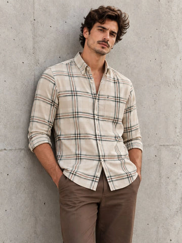 Beige Checked Shirt for Men Casual & Regular Fit - XKIND