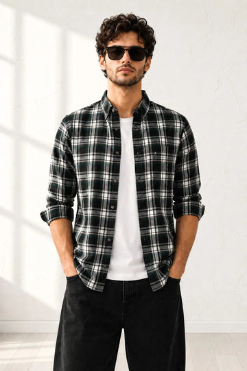 XKIND'S BROWN CHECKS REGULAR FIT CASUAL SHIRT