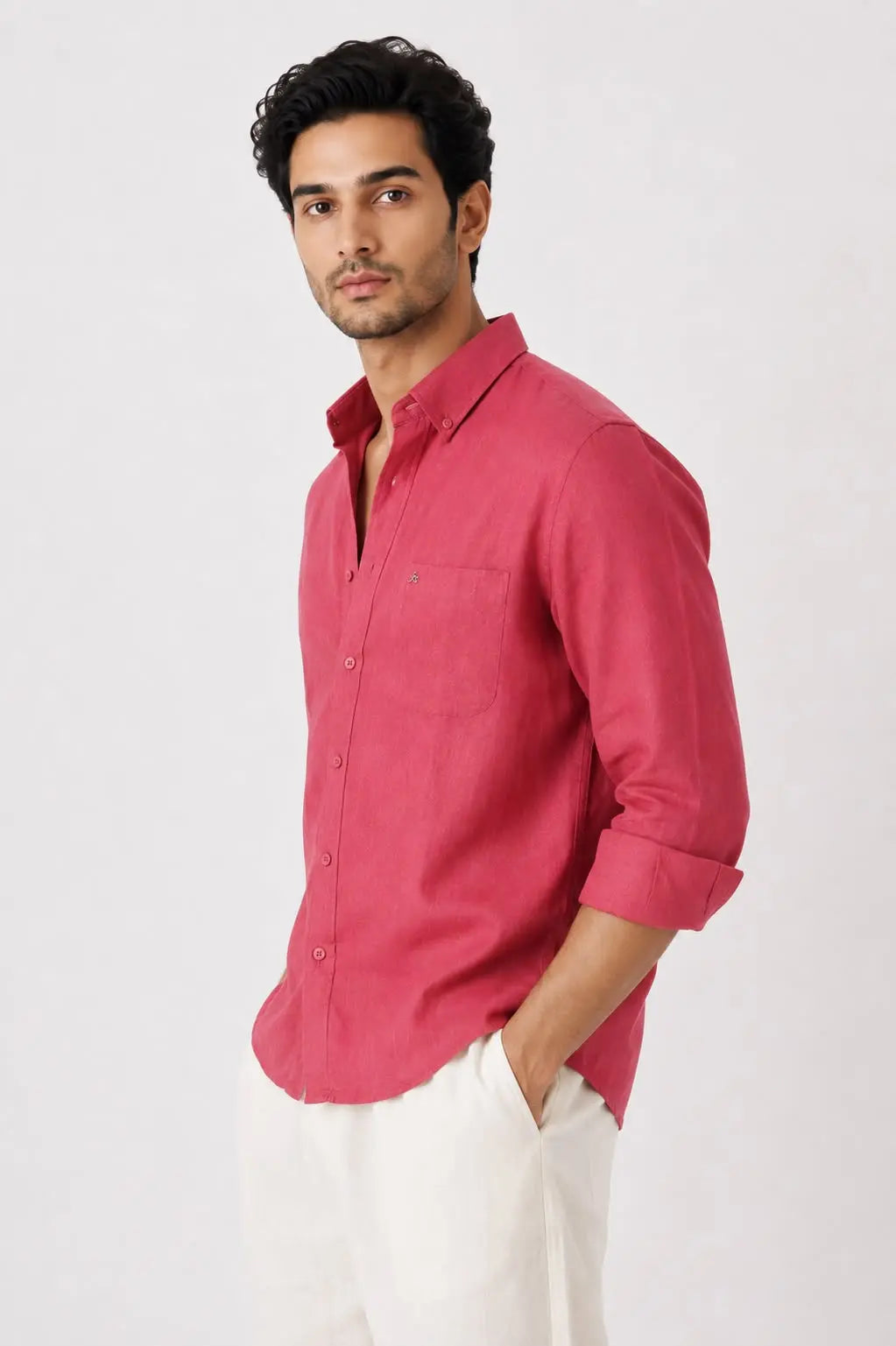MUTED RED 100% PURE LINEN BUTTON DOWN CASUAL SHIRT - XKIND'S