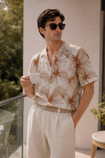 Brown Printed Shirt for Men Relaxed Fit Cuban Collar - XKIND