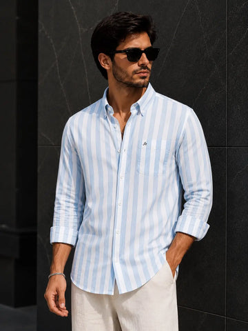 Blue Regular Fit Striped Casual Shirt - XKIND