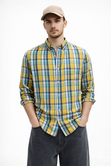 YELLOW CHECKS REGULAR FIT CASUAL SHIRT