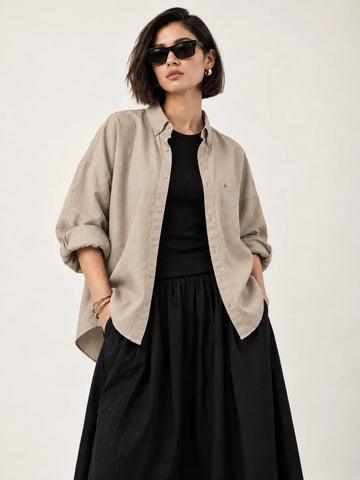 Pure Linen Beige Shirt for Women- Xkind