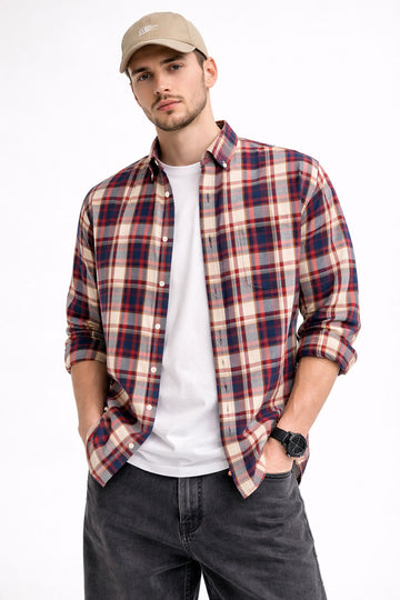 NAVY CHECKS REGULAR FIT CASUAL SHIRT