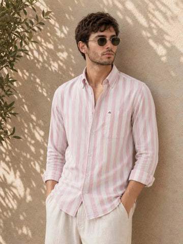 Pink Regular Fit Striped Casual Shirt - XKIND