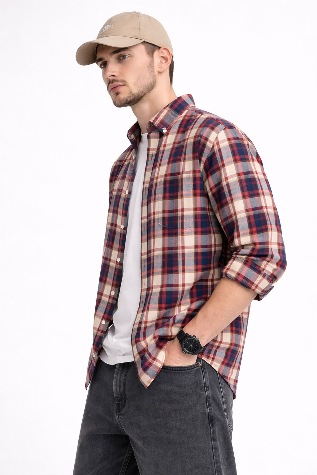 NAVY CHECKS REGULAR FIT CASUAL SHIRT