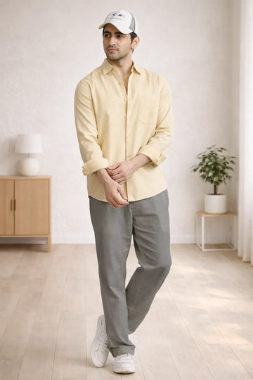 CREAM CROPPED FIT TEXTURED SHIRT