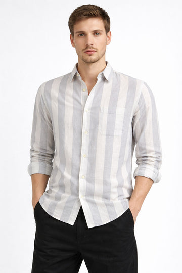 GREY STRIPE REGULAR FIT CASUAL SHIRT