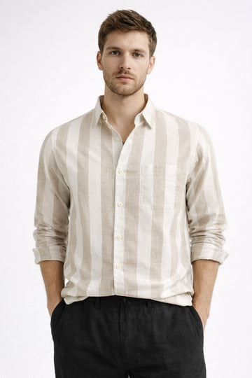 BEIGE STRIPE REGULAR FIT CASUAL SHIRT