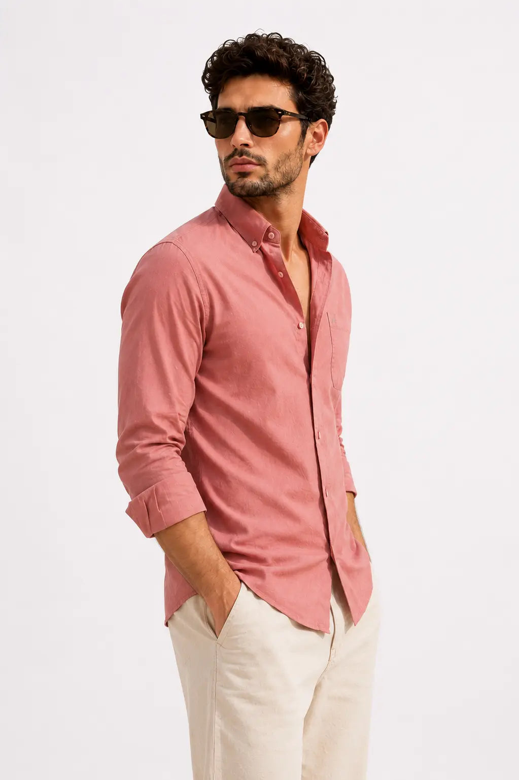 DUSTY PINK TWILL LYCRA SLIM FIT CASUAL SHIRT