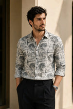 XKIND'S SLIM FIT WHITE PRINTED SHIRT