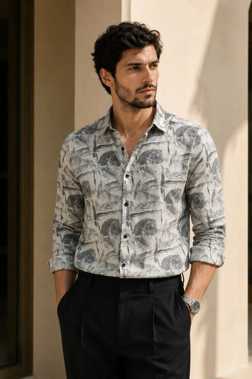 XKIND'S SLIM FIT WHITE PRINTED SHIRT