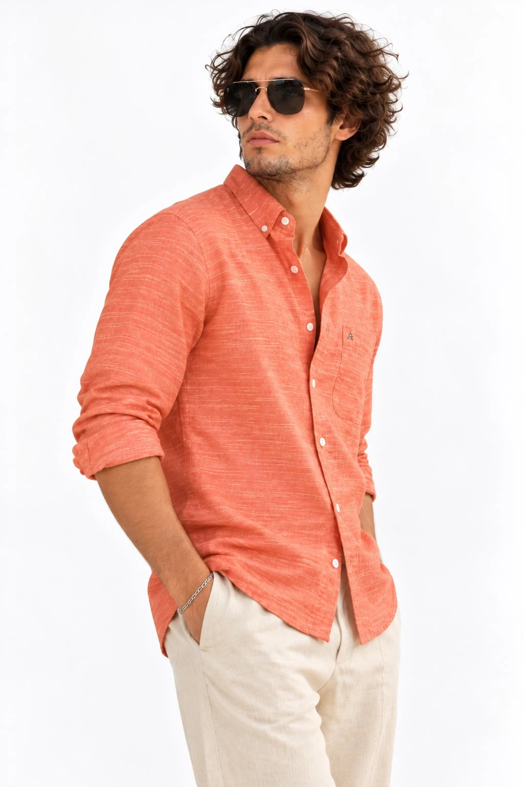 Orange Men Casual Shirt in Regular Fit - Xkind